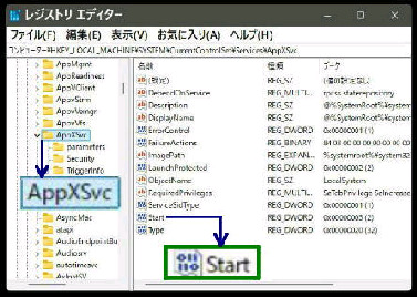 HKEY_LOCAL_MACHINE\SYSTEM\CurrentControlSet\Services\AppXSvc�^���W�X�g���[�G�f�B�^�[