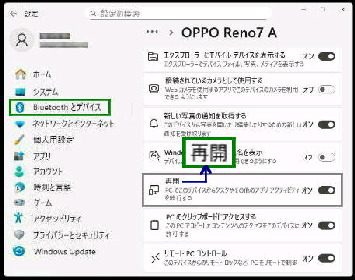 ���o�C���f�o�C�X�́u�ĊJ�v�X�C�b�`�^�����̃f�o�C�X (�X�}�z) �́u�@�\�v