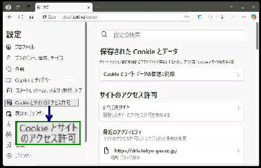 Cookie ƃTCg̃ANZX^Microsoft Edge