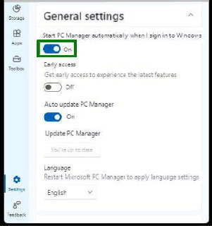 Start PC Manager automatically when I sign in to Windows